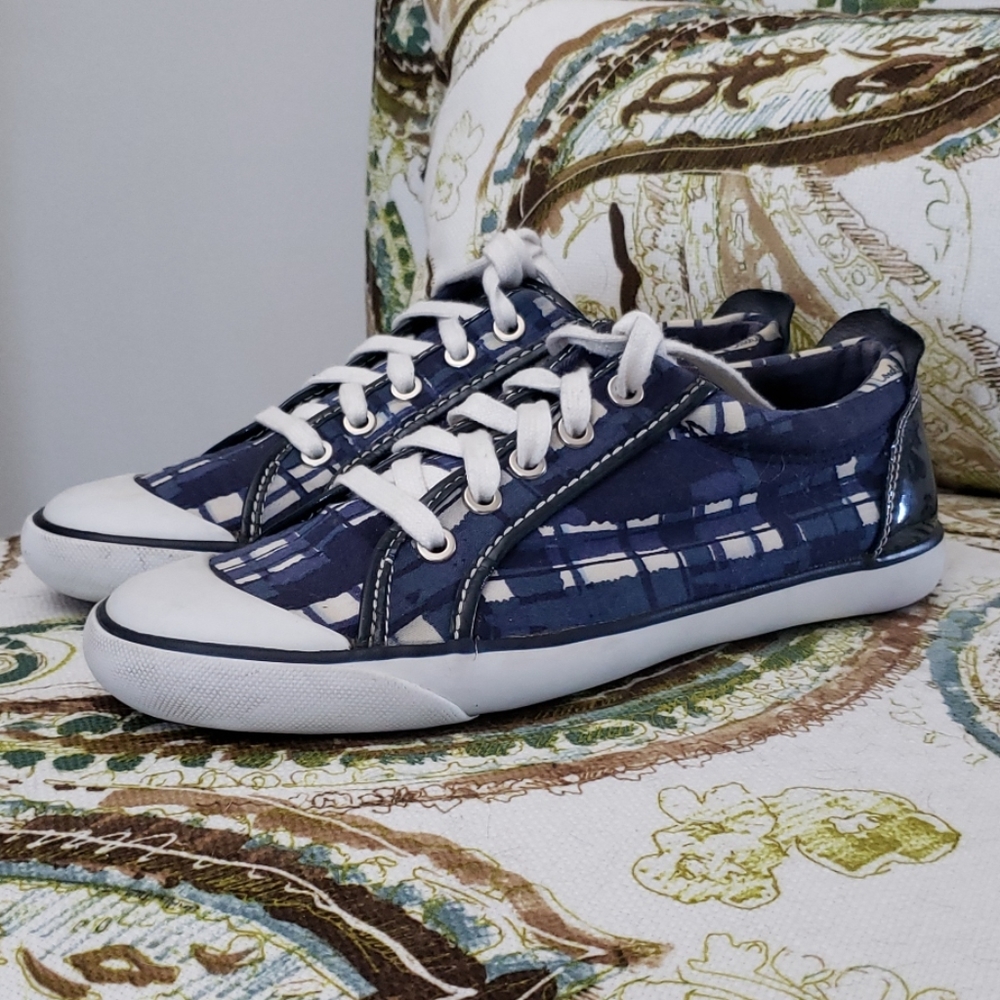 Coach Navy Blue Plaid Low Sneakers Size 8.5